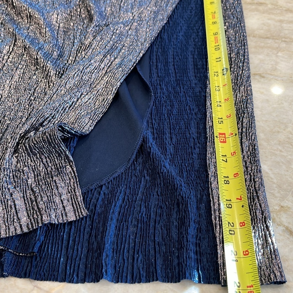 Connected Apparel | Cowl Neck Metallic Maxi Dress | Navy Blue | Size 10 - Picture 14 of 16